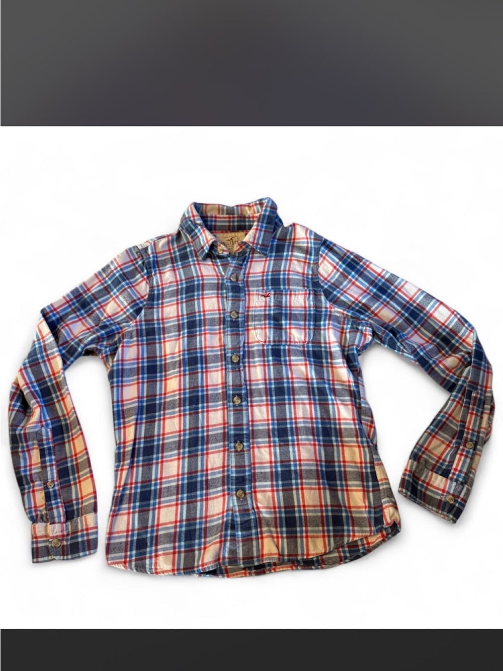 Hollister Men's Blue Red Plaid Button-Up Shirt